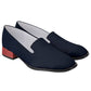 Classic Loafer Low Heels - Navy Blue and Red