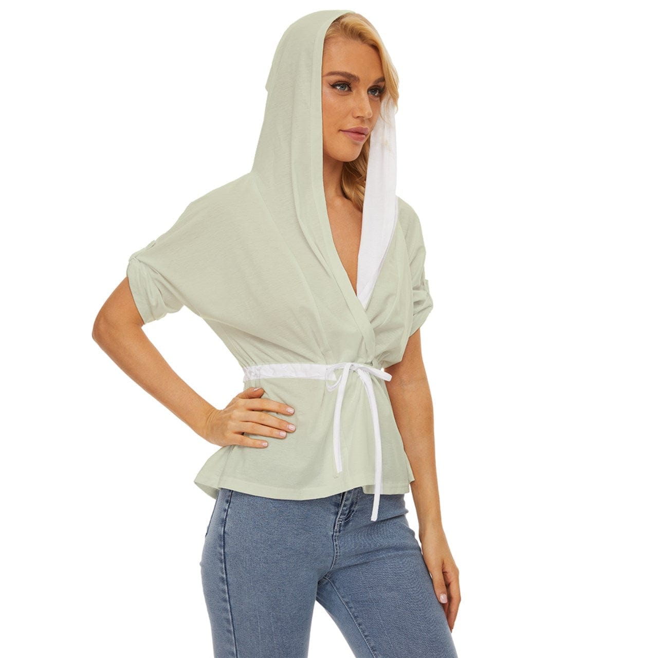 Criss-cross Lightweight Hooded Top - Light green