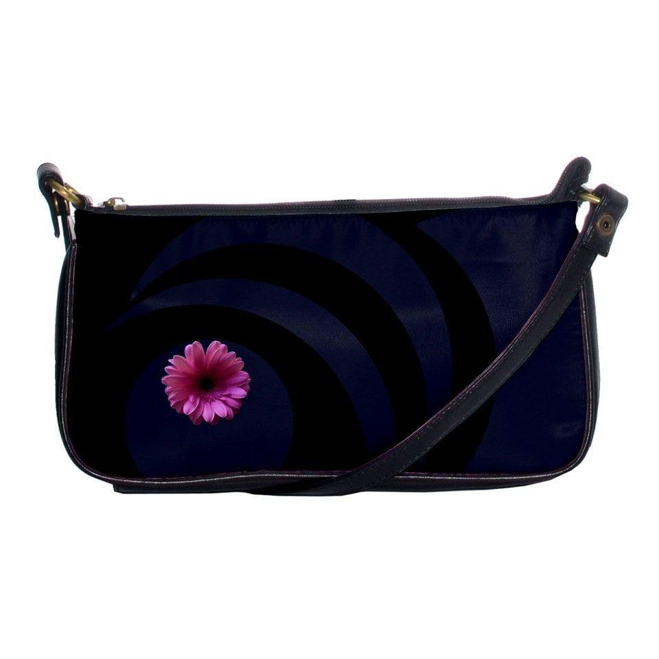 FLOWERS - Pink Flower Shoulder Clutch Bag - Navy and Black