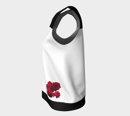 FLOWERS - Sleeveless Top - Black, White, Red Roses