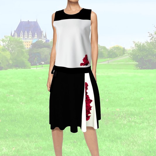 FLOWERS - Sleeveless Top - Black, White, Red Roses