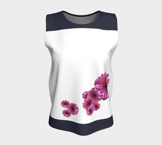 FLOWERS - Sleeveless Top - White, Navy & Pink