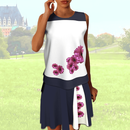 FLOWERS - Sleeveless Top - White, Navy & Pink