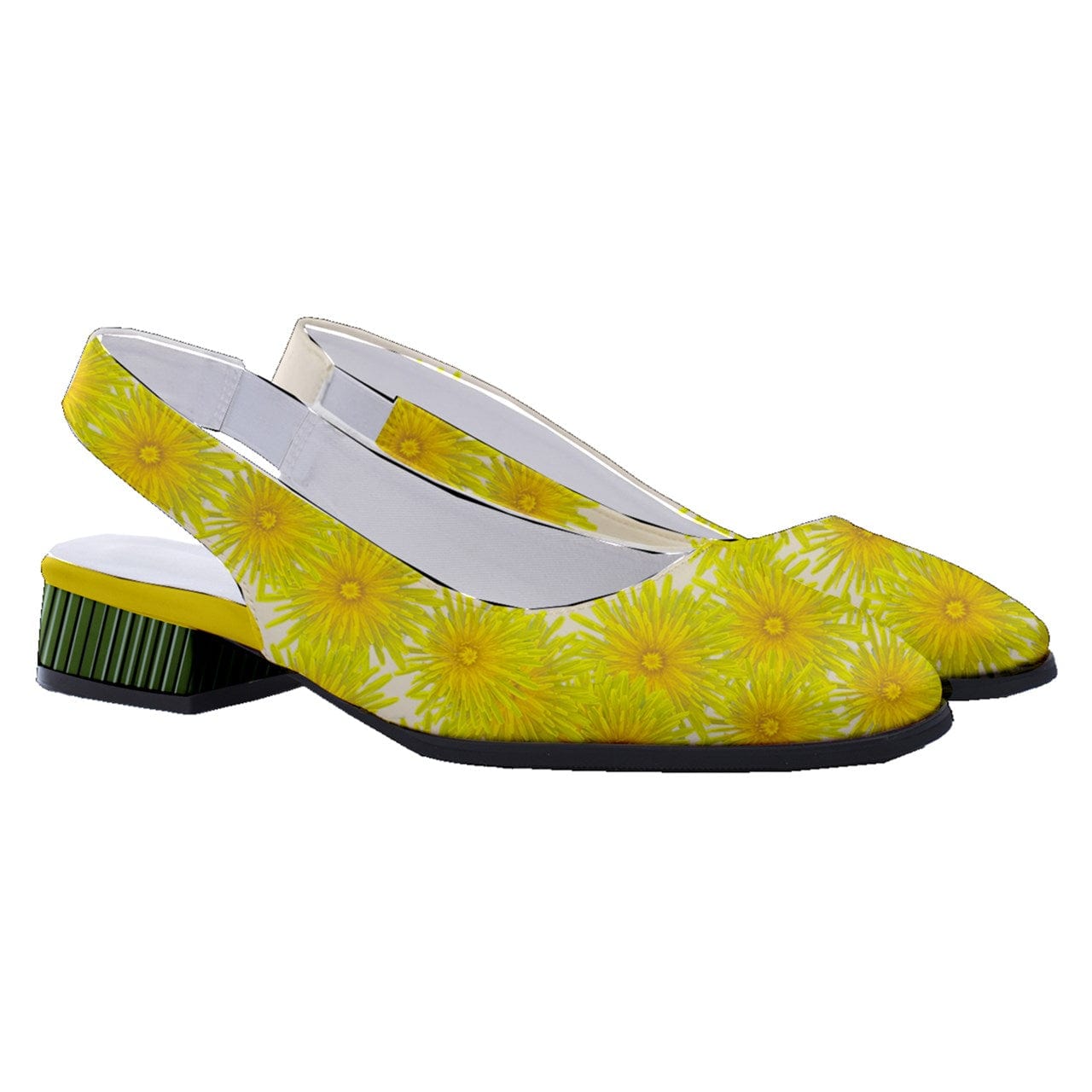 FLOWERS - Women's Classic Slingback Heels - Yellow flowers & green heels