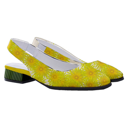 FLOWERS - Talons Slingback classiques pour femmes - Fleurs jaunes et talons verts