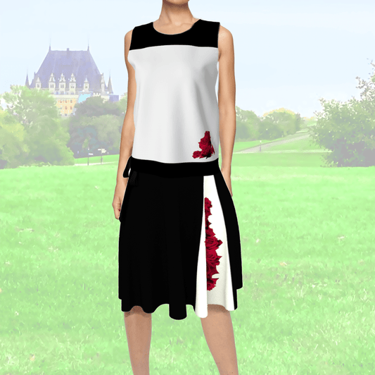 FLOWERS - Wrapped Skirt - Black, White & Red Roses