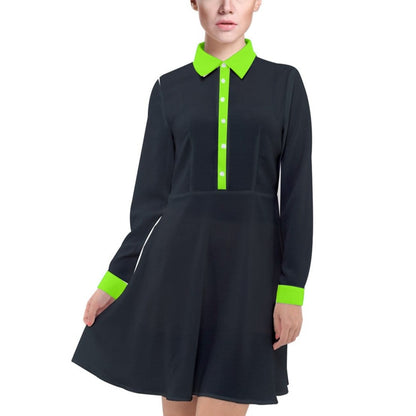 the-wheaten-store-long-sleeve-chiffon-shirt-dress-dark-blue-and-neon-green