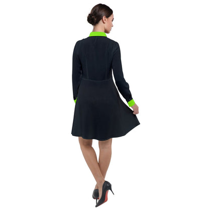 the-wheaten-store-long-sleeve-chiffon-shirt-dress-dark-blue-and-neon-green