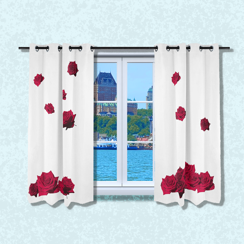 Opaque Window Curtain (Small 72") - White with Red Roses