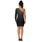 Party Dress-  Long Sleeve One Shoulder Mini Dress - Grey Scale
