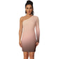 Party Dress - Long Sleeve One Shoulder Mini Dress - Old fashion Pink