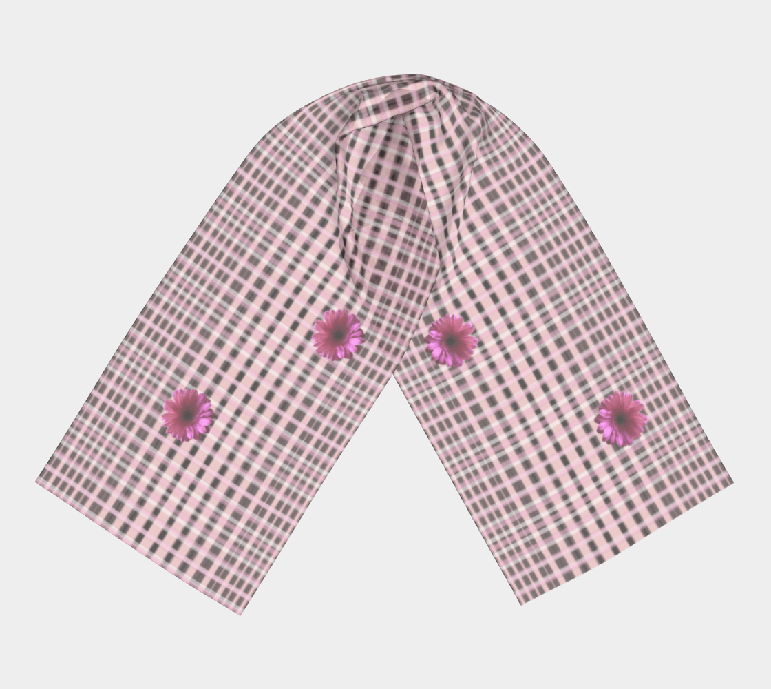 Pink Flower  - Tartan Silk and Modal Scarf - made in Montreal Canada