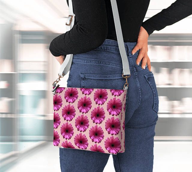 Pink Flowers Shoulder Strap hand bag - made in Montreal, Canada