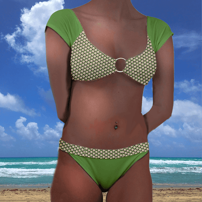 Top - Wheaten Puppy Cap-sleeves Bikini - Green