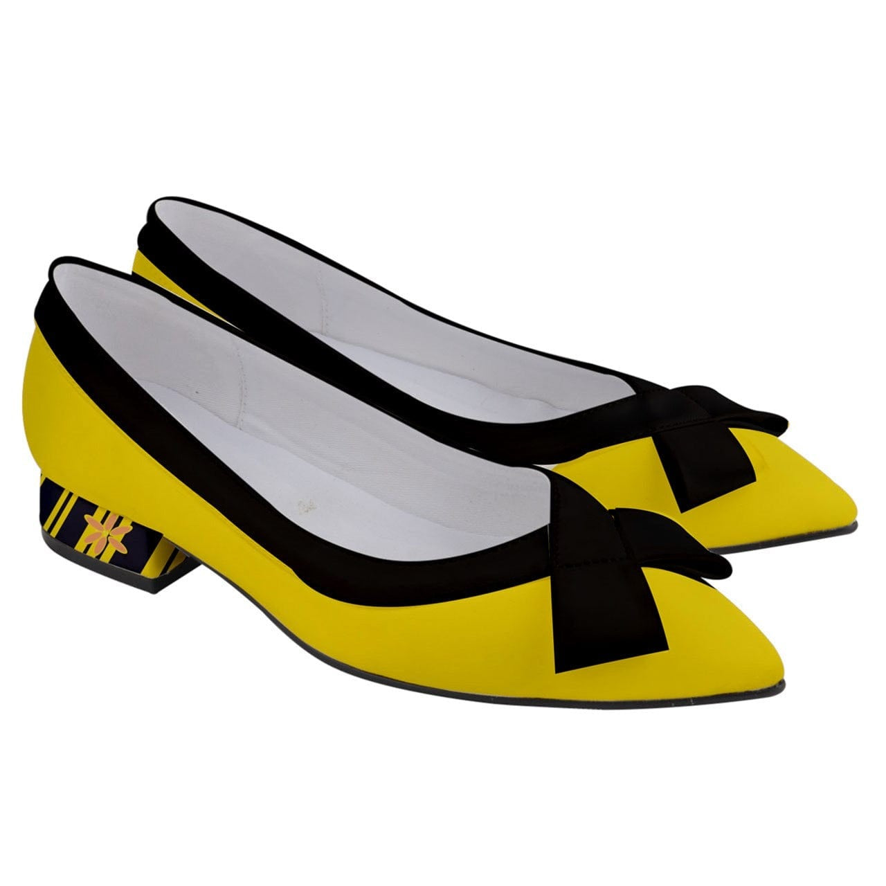 the-wheaten-store-women-s-bow-low-heels-pointed-ballerinas-yellow-and-black-heeled-sandals-33143235707077