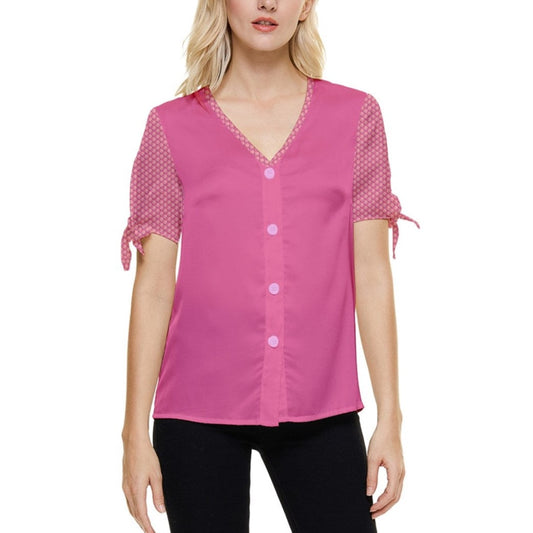 the-wheaten-store-women-s-bow-sleeve-button-up-top-pink-button-down-shirts-33006171226309