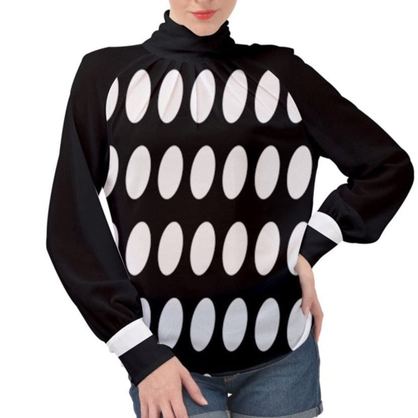 the-wheaten-store-women-s-high-neck-long-sleeve-chiffon-top-black-white-with-maxi-polka-dots-fulltop-33006173225157