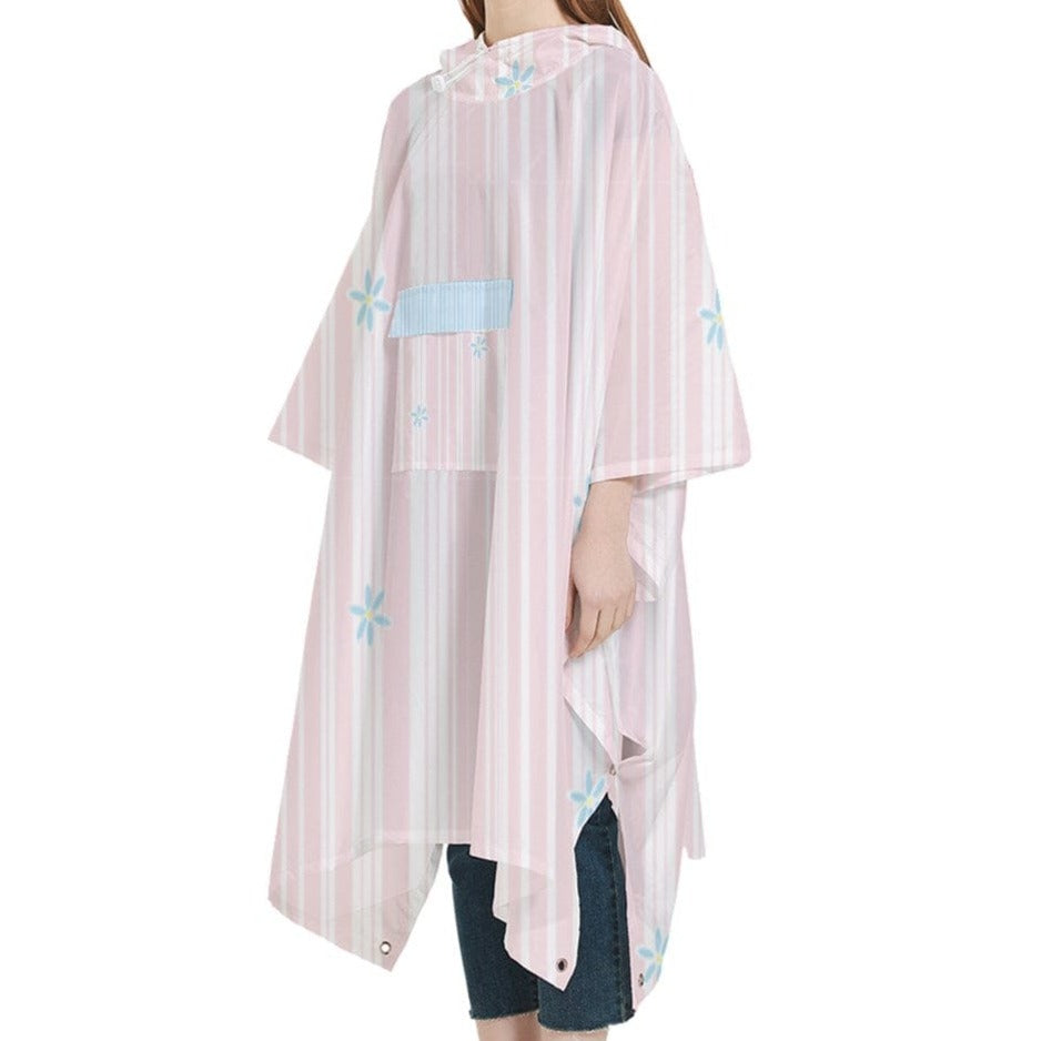 Women's Hooded Rain Poncho - Pink and Blue