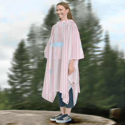 Women's Hooded Rain Poncho - Pink and Blue