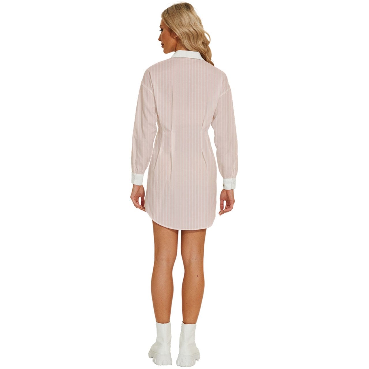 Women's Long Sleeve Shirt Dress - Stripes Old Pink