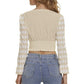 Women's Long Sleeve V-Neck Top - Beige with Maxi Polka Dots