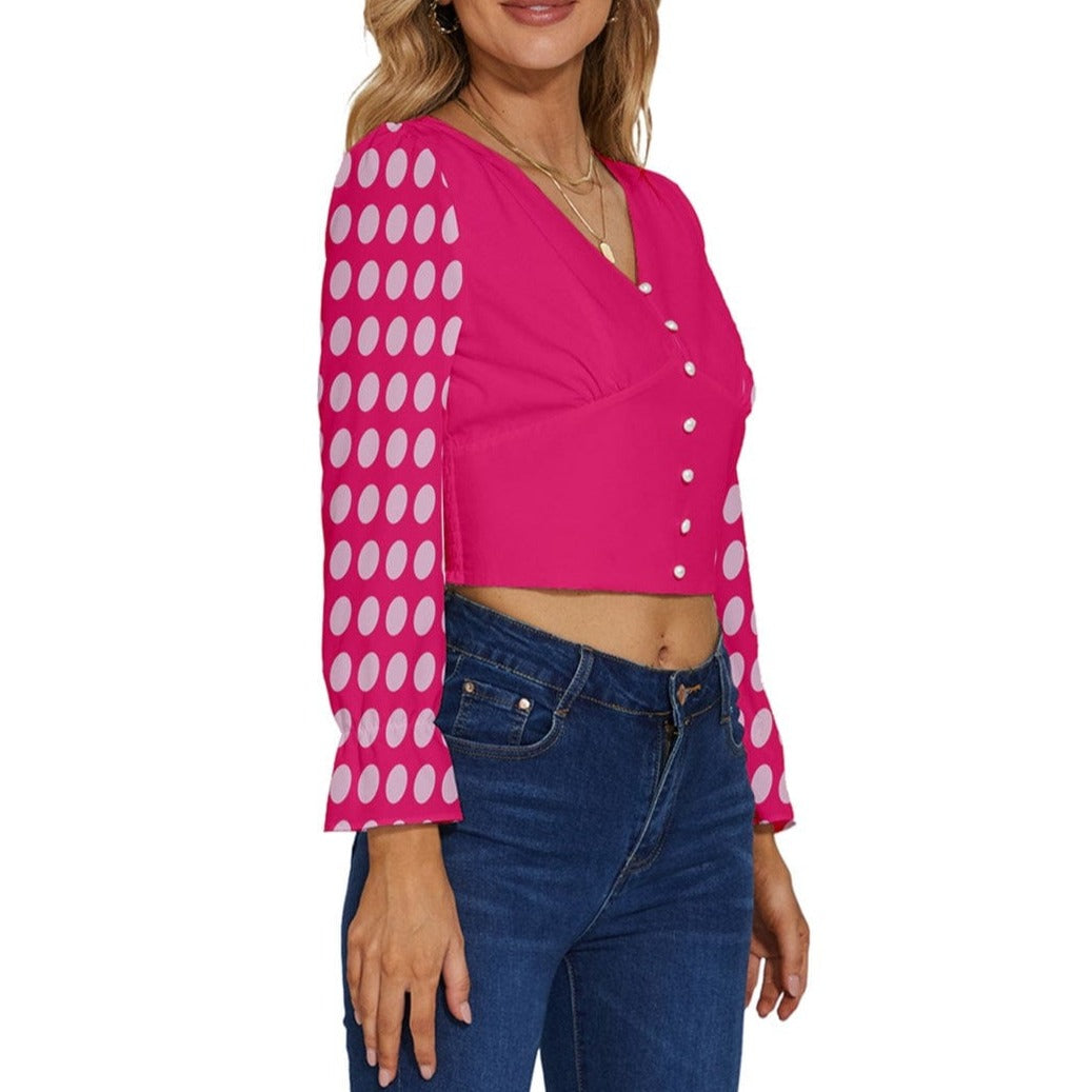 the-wheaten-store-women-s-long-sleeve-v-neck-top-hot-pink-with-maxi-polka-dots-tank-top-and-cami-shirts-33006178369733