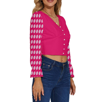 the-wheaten-store-women-s-long-sleeve-v-neck-top-hot-pink-with-maxi-polka-dots-tank-top-and-cami-shirts-33006178369733