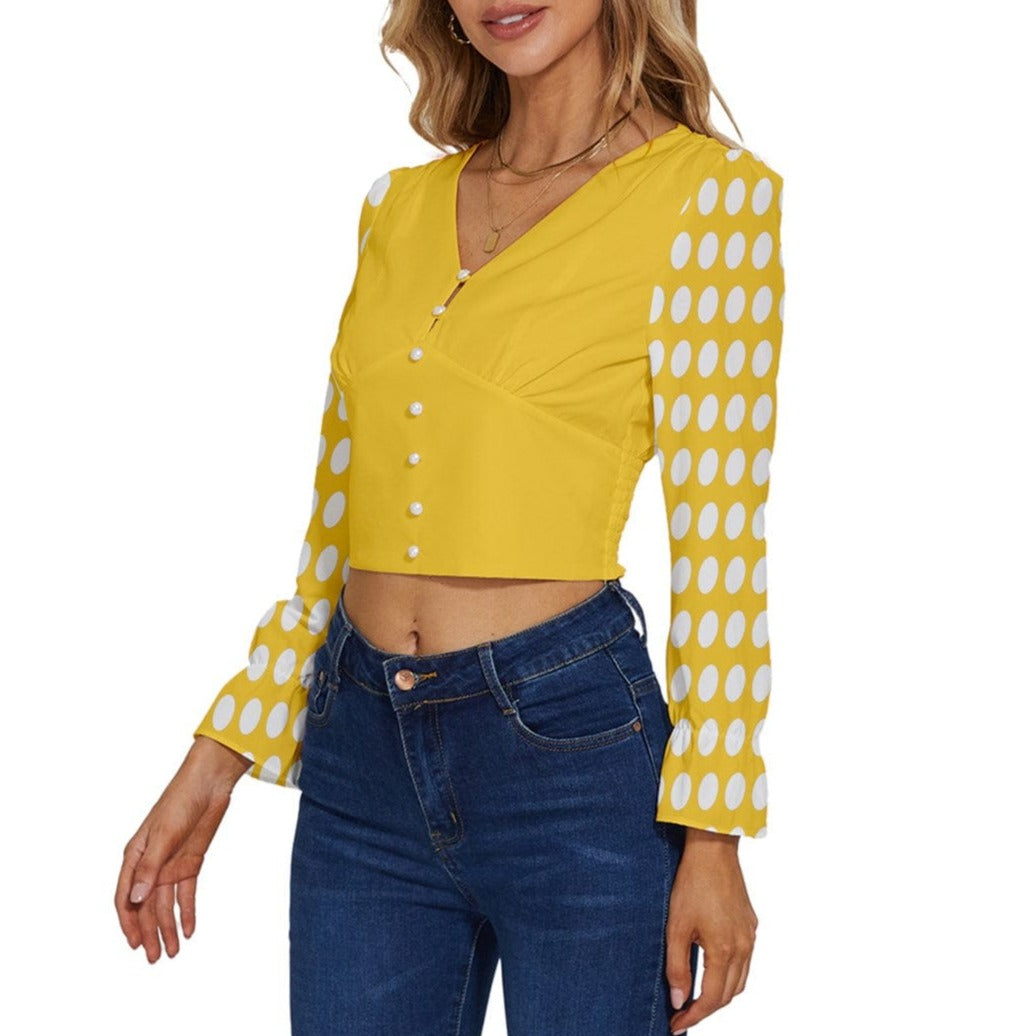 the-wheaten-store-women-s-long-sleeve-v-neck-top-yellow-with-maxi-polka-dots-tank-top-and-cami-shirts-33006177222853