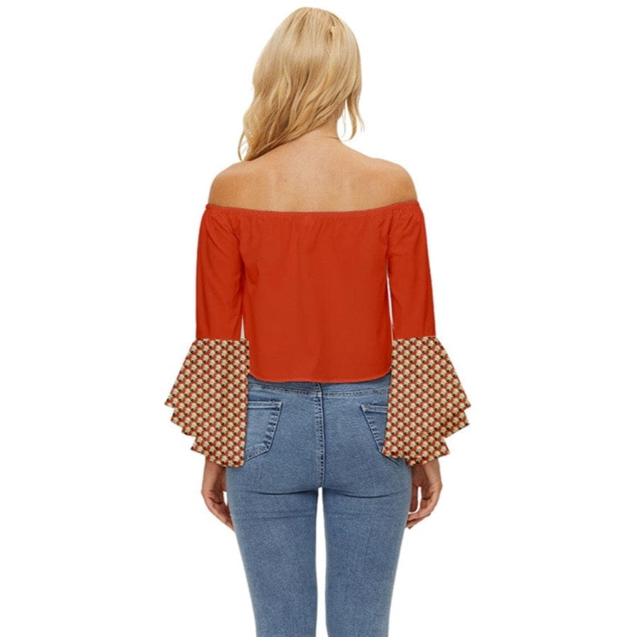 the-wheaten-store-women-s-off-shoulder-flutter-bell-sleeve-top-orange-with-wheaten-puppy-pattern-blouses-33006180696261