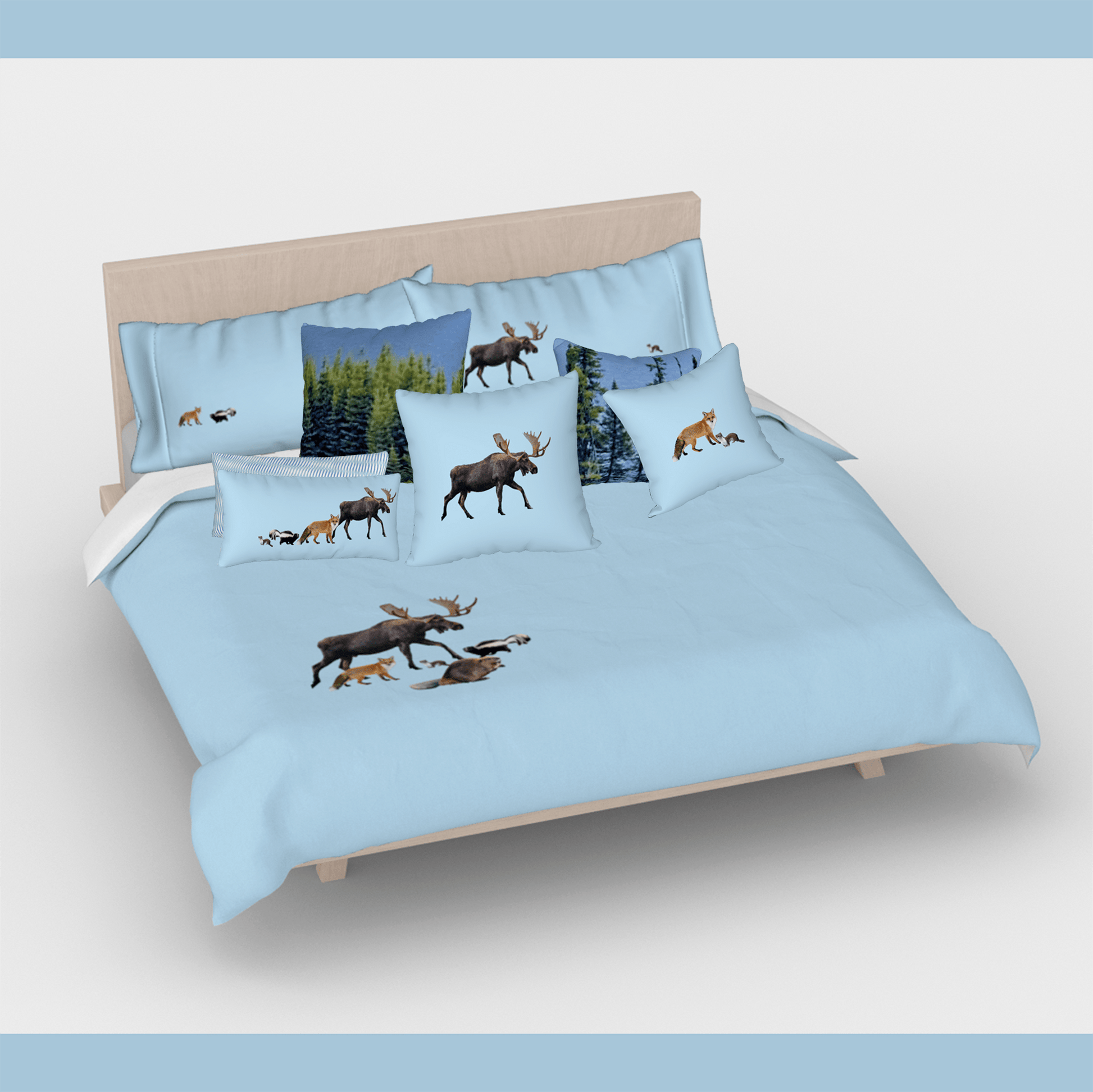 the_wheaten_store_Animaux du Quebec - 12x24 Accent Cushion Cover - Blue
