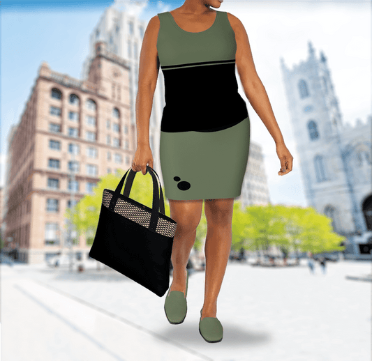 Fitted Skirt - Khaki Green & Black 🇨🇦