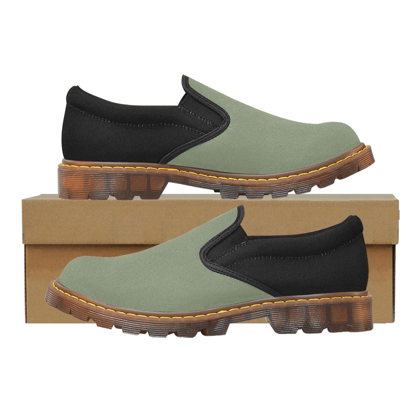 Martin Style Women's Loafers Shoes Khaki Green and Black