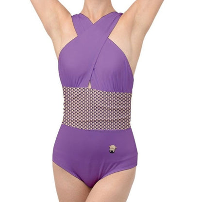 Wheaten Puppy Cross Front Low Back Swimsuit - Purple