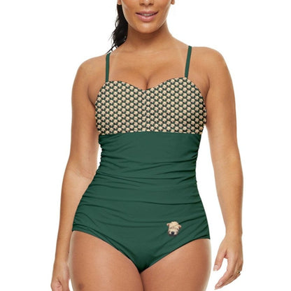 Wheaten Puppy Retro Full Coverage Swimsuit - Green