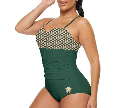 Wheaten Puppy Retro Full Coverage Swimsuit - Green