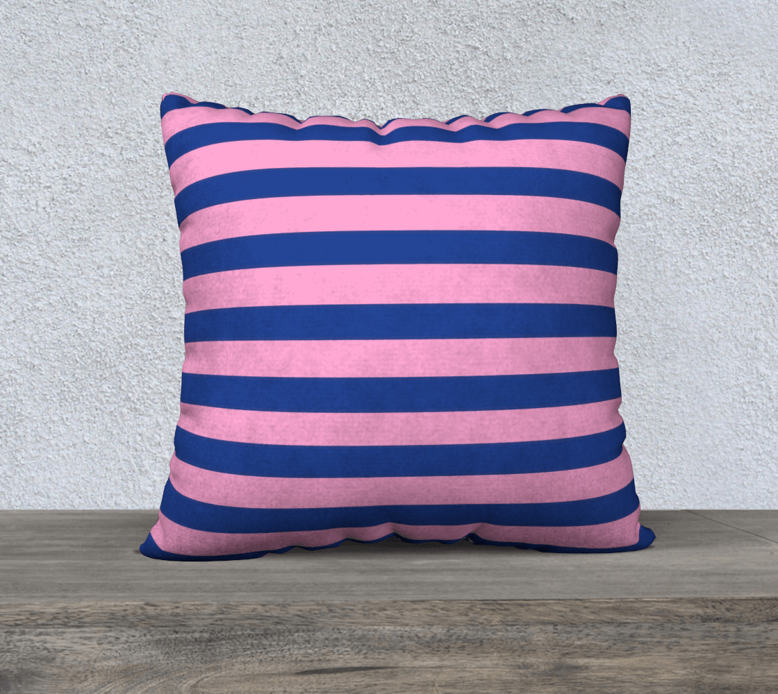 Ocean Blue Square Cushion Cover - Blue and Pink Stripes - 22