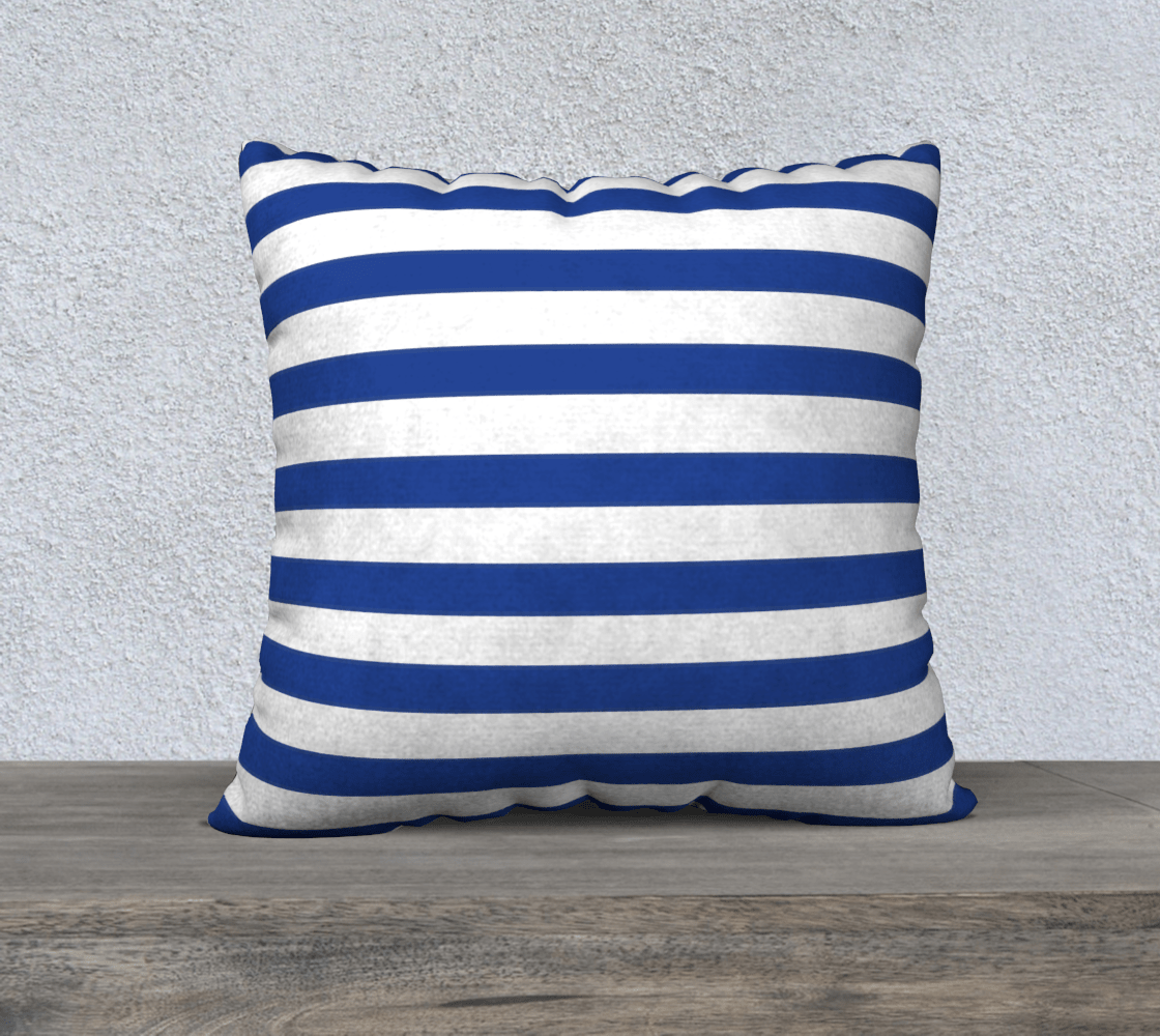 Ocean Blue Square Cushion Cover - Blue and White Stripes - 22" 🇨🇦