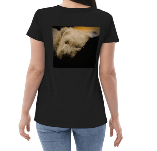 soft coated wheaten terrier sleeping printed on black t-shirt from the Wheaten Store