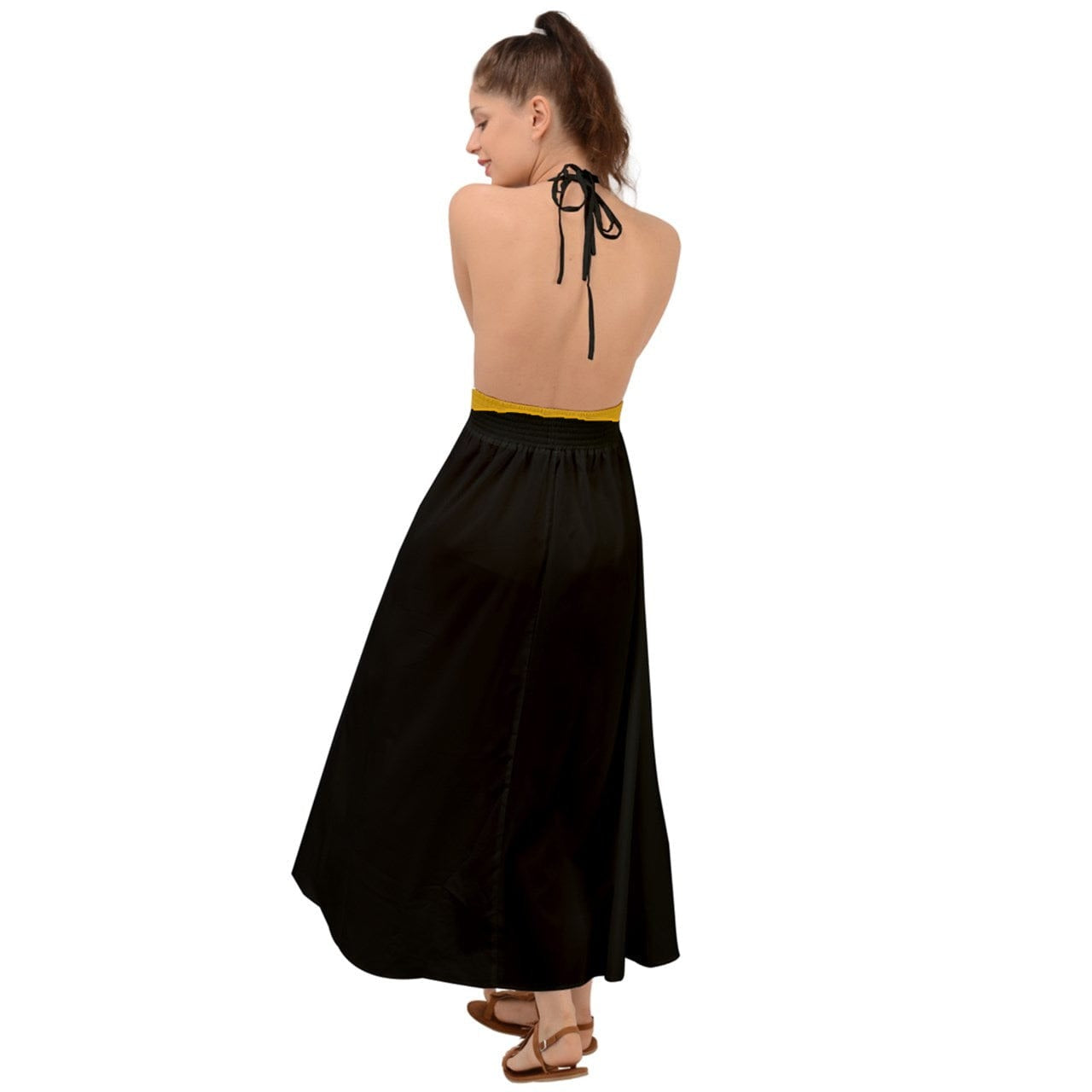 The wheaten store Wheaten Puppy Backless Maxi Party Dress Black & Gold