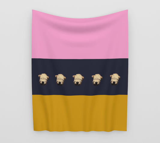 Wheaten Puppy Doudou - Cotton Kids bed sheet spread - Pink, yellow, blue 🇨🇦