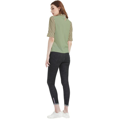 Wheaten Puppy Frill Neck Blouse - sage green