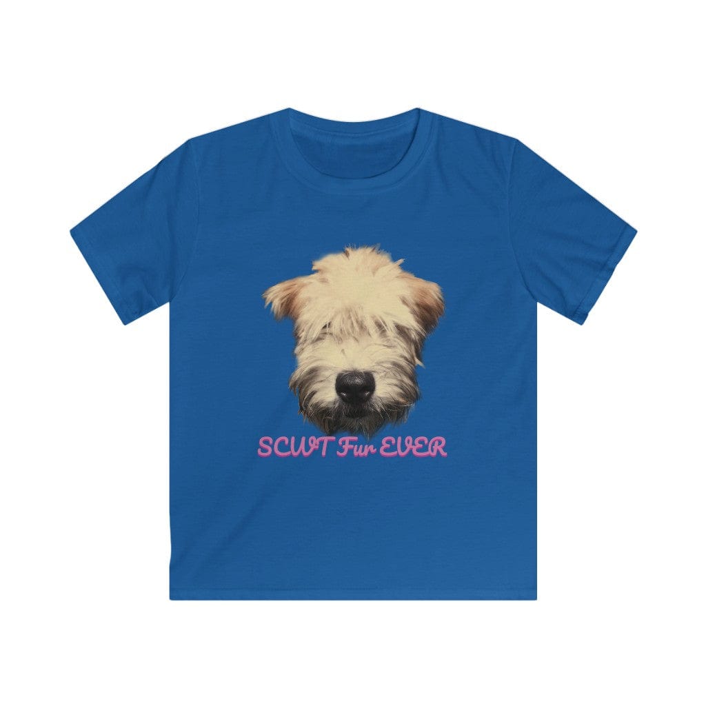The wheaten Store puppy face on kid blue t-shirt