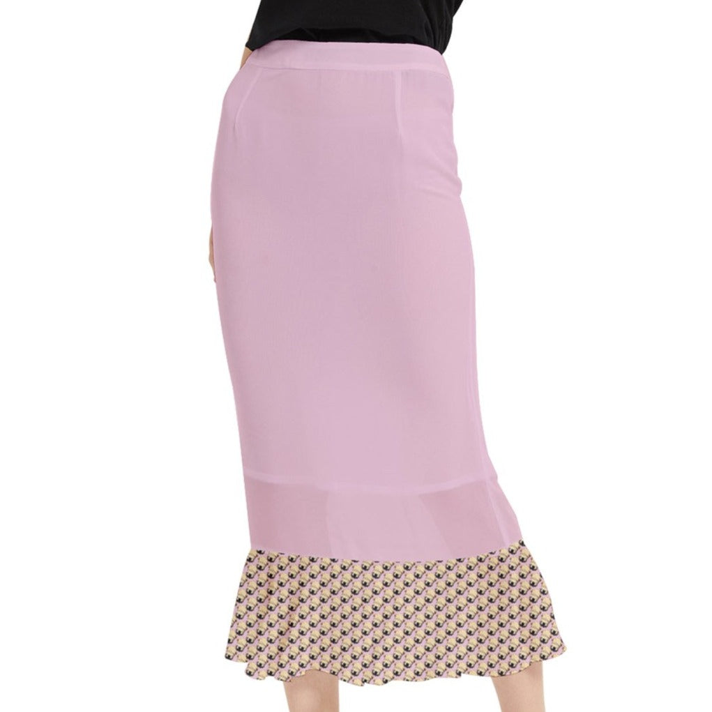 Wheaten Puppy Maxi Fishtail Chiffon Skirt - Pink