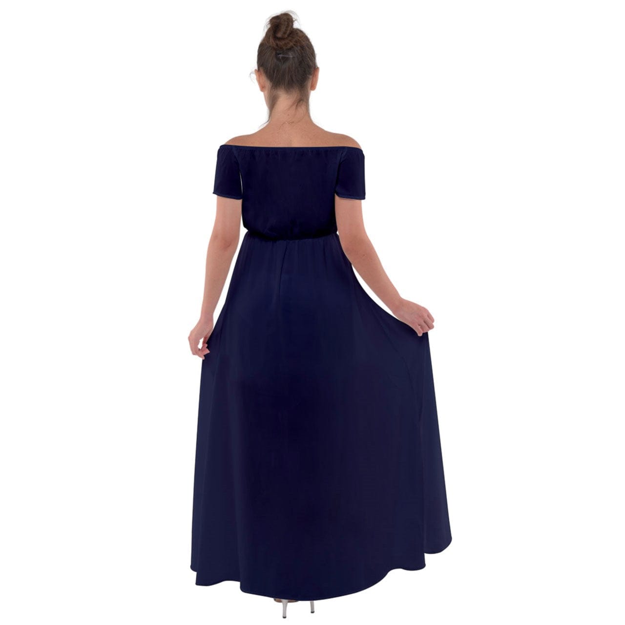 Wheaten Puppy Off Shoulder Open Front Chiffon Dress - deep blue