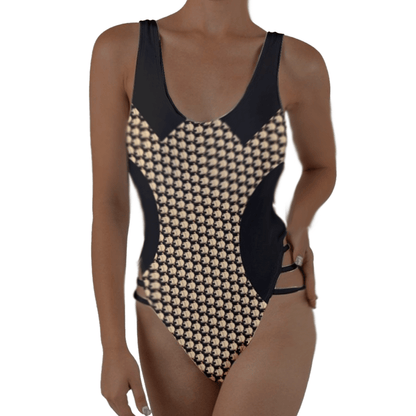 Wheaten Puppy Open back Swimsuit - Black