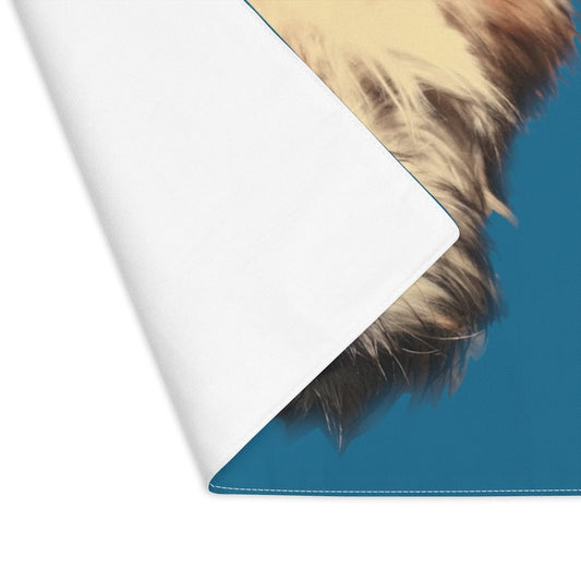 wheaten puppy and cerulean blue placemat - showing natural coton white back