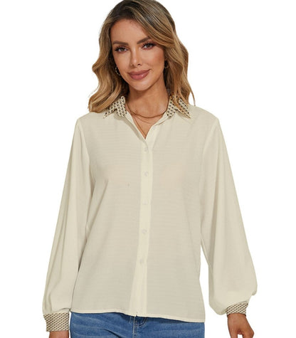 Wheaten Puppy Puffy Sleeves Button Down Shirt - Beige