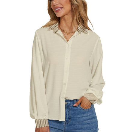 Wheaten Puppy Puffy Sleeves Button Down Shirt - Beige