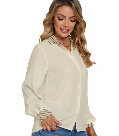 Wheaten Puppy Puffy Sleeves Button Down Shirt - Beige