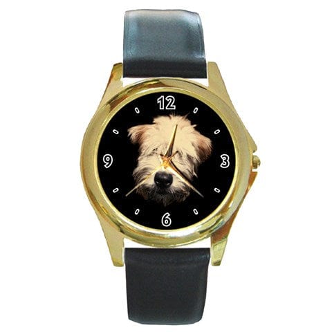 Wheaten Puppy Round Gold Metal Watch - the wheaten store